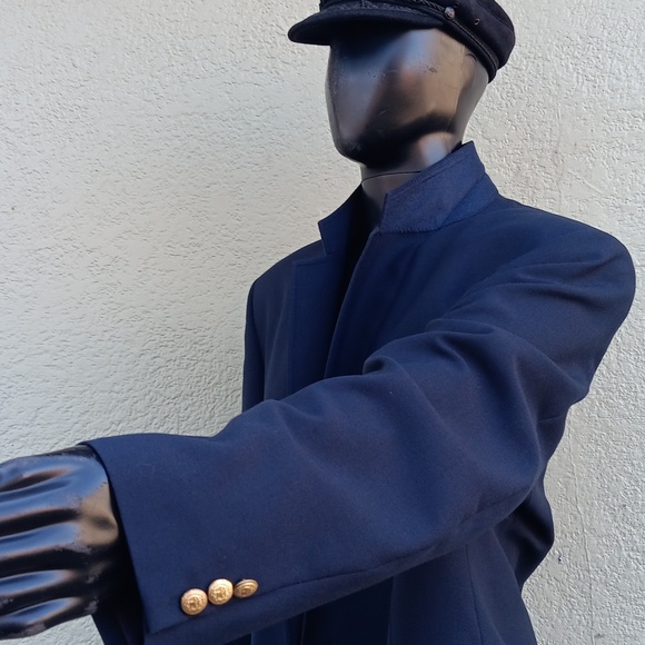 GARRISON PARK MEN'S VINTAGE PURE WOOL NAVY BLUE BLAZER W/GOLD BUTTON ACCENTS - Picture 10 of 17